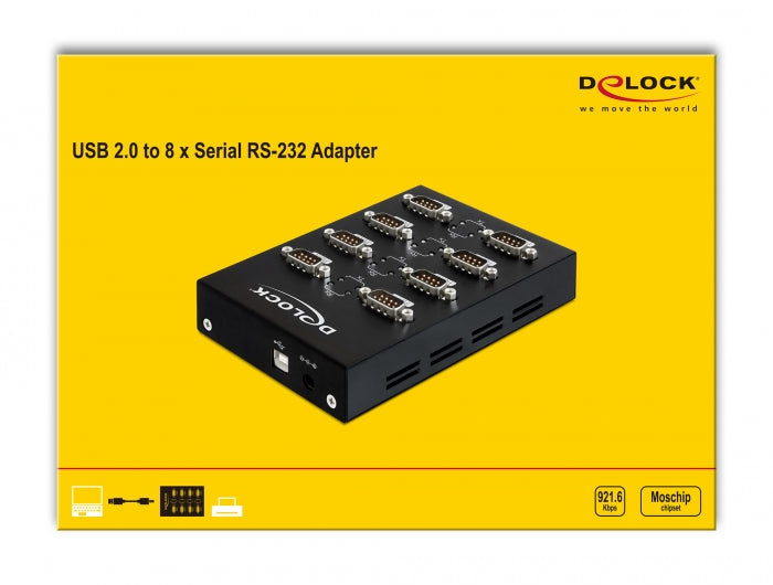 ממיר USB 2.0 עם 8 יציאות DB9 Serial RS-232 זכר צ'יפ Moschip - delock.israel