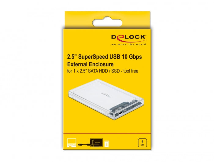 מארז חיצוני שקוף USB 3.2 Gen 2 עבור כונן דיסק 2.5″SATA HDD/SSD 4TB ללא כלי עבודה - delock.israel