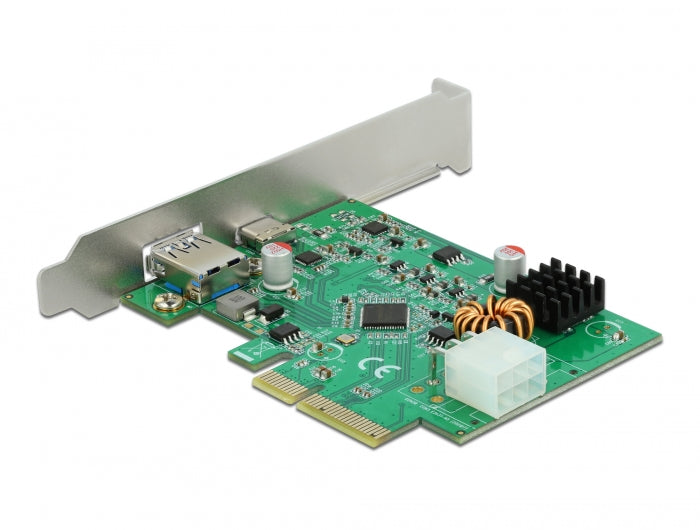 כרטיס PCIe x4 USB 3.2 Gen2 PD 30 Watt 20 V Low profile עם 2 יציאות USB צ'יפ Asmedia - delock.israel