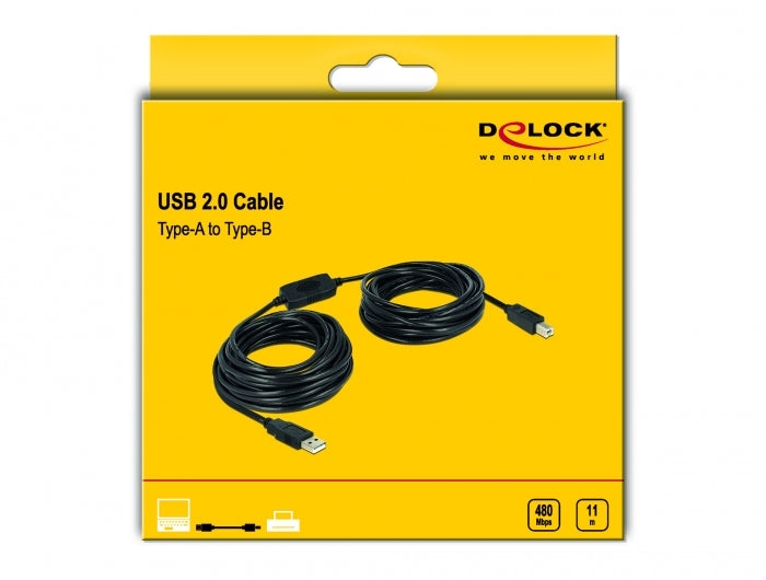 כבל USB 2.0 A-B אקטיבי ז/ז אורך 11 מטר - delock.israel