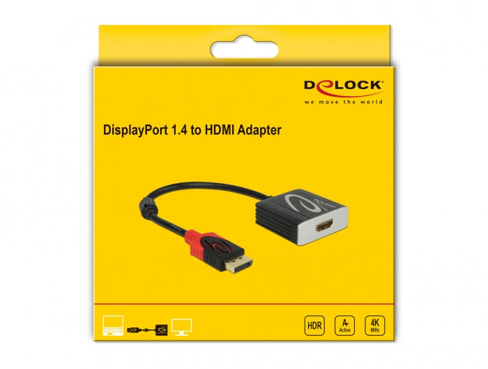 מתאם תצוגה אקטיבי תקע DisplayPort 1.4 לשקע HDMI 4K תומך HDR - delock.israel