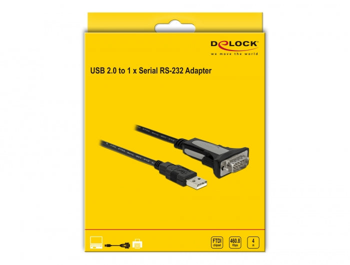 ממיר USB לתקע DB9 Serial RS-232 צ'יפ FTDI אורך 4 מטר - delock.israel