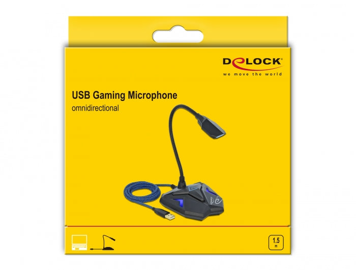 מיקרופון גיימינג USB עם לחצן השתקה ותאורת לד - delock.israel