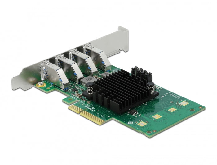 כרטיס PCIe x4 USB 3.0 Quad Channel Low profile עם 4 יציאות USB-A צ'יפים Renesas uPD720202 - delock.israel