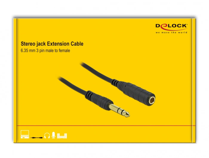 כבל מאריך אודיו PL 6.35 סטריאו 3 מגעים ז/נ - delock.israel