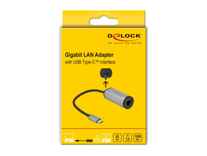 מתאם רשת USB-C לשקע RJ45 Gigabit 10/100/1000 תומך PD 100 W - delock.israel