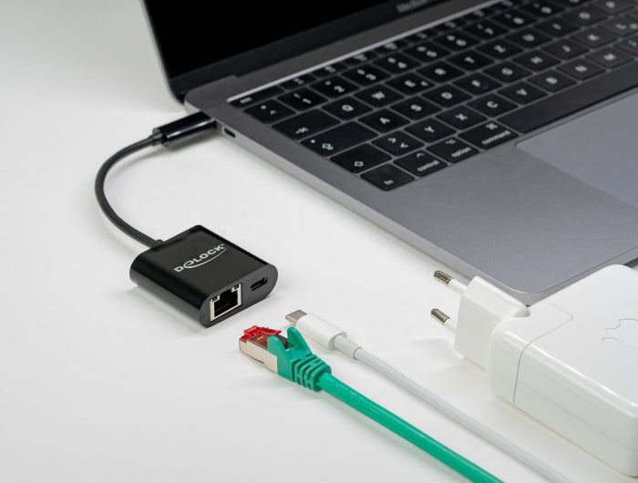 מתאם רשת USB-C לשקע RJ45 Gigabit 10/100/1000 תומך PD 60 W- delock.israel