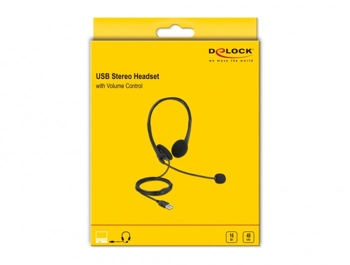 אוזניות מדונה USB Stereo עם מיקרופון + בקרת עוצמת קול ומיקרופון - delock.israel