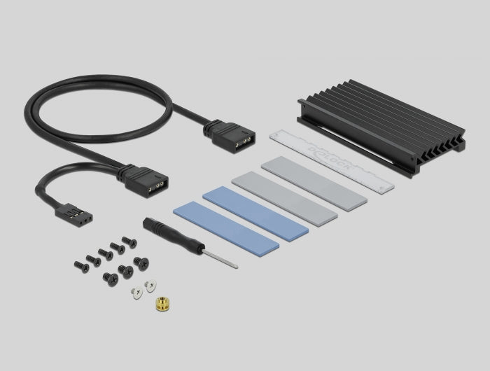 כרטיס PCI-E x4 RGB LED illumination Low Profile עם גוף קירור עבור כונן M.2 NVMe - delock.israel