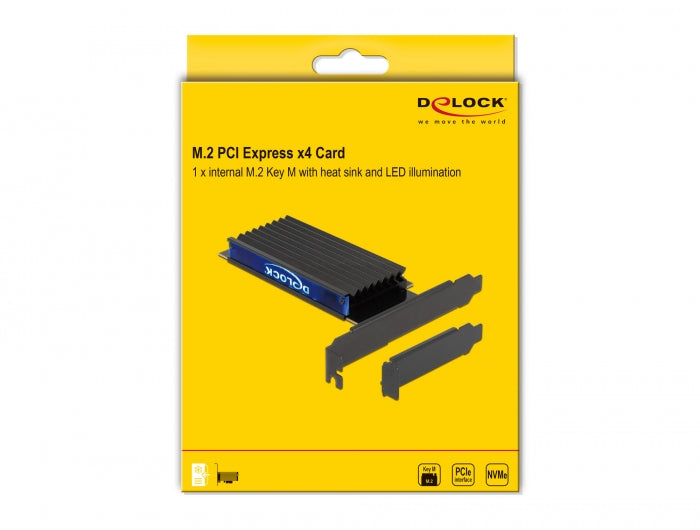 כרטיס PCI-E x4 RGB LED illumination Low Profile עם גוף קירור עבור כונן M.2 NVMe - delock.israel