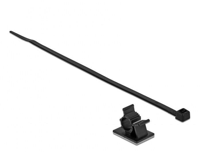 תפסן כבלים בהדבקה שחור עם קליפס נעילה - delock.israel