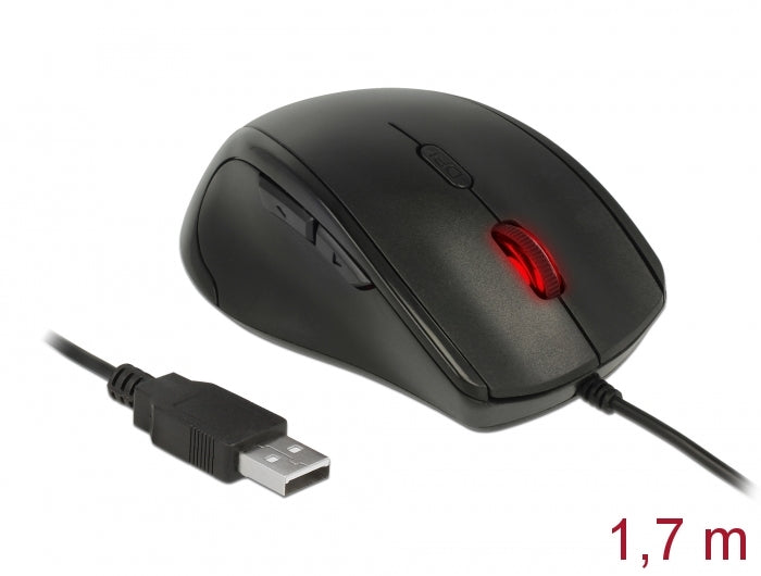 עכבר אופטי ארגונומי USB ליד שמאל עם 5 לחצנים - delock.israel