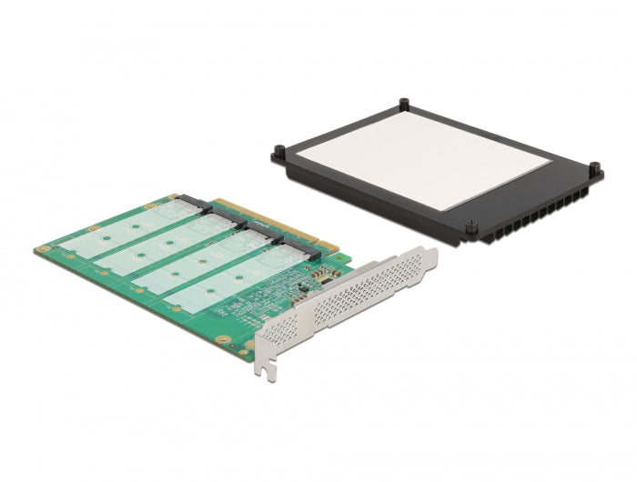 כרטיס PCI-E x16 Bifurcation עם גוף קירור עבור 4 כוננים M.2 NVMe - delock.israel