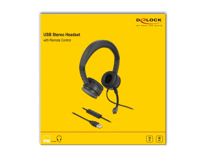 אוזניות USB Stereo עם מיקרופון + בקרת עוצמת קול וכפתור השתקת מיקרופון - delock.israel
