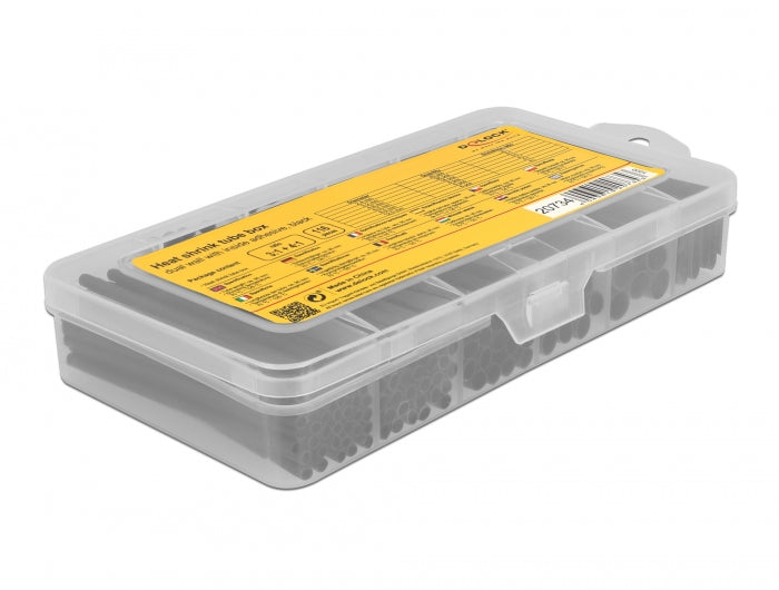 צינור גמיש כיווץ חום עם דבק פנימי להגנת כבלים / סט שחור 116 יח - delock.israel