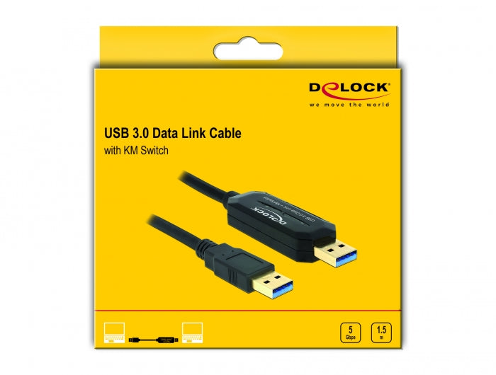 כבל SuperSpeed USB 5 Gbps Data Link Cable + KM Switch להעברת מידה בין שני מחשבים - delock.israel