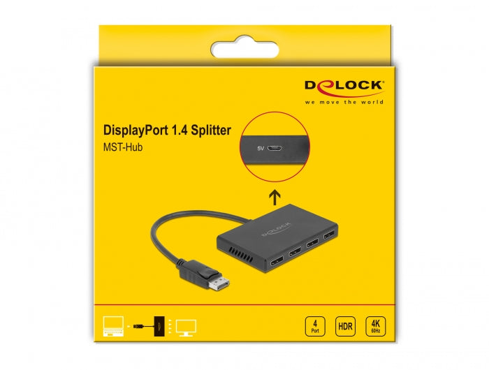 ספליטר DisplayPort 1.4 4K HDR MST לחיבור 4 מסכים בו זמנית - delock.israel