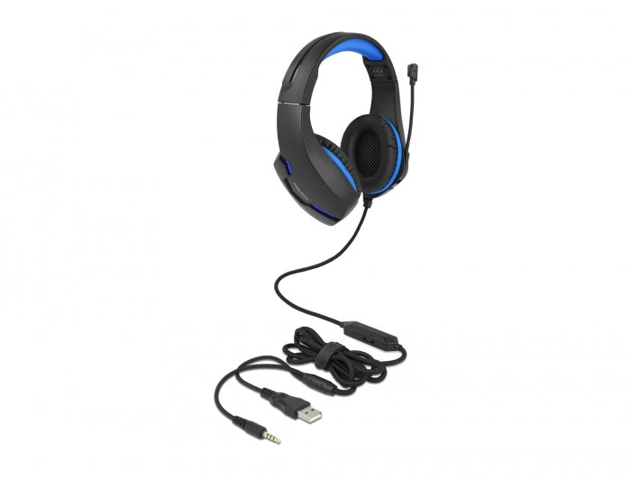 אוזניות גיימינג Over-Ear Pl 3.5 עם תאורת לד ומיקרופון - delock.israel