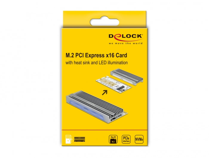 כרטיס ללא לוחית PCI-E x16 LED illumination עם גוף קירור עבור כונן M.2 NVMe - delock.israel