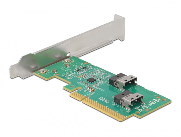 כרטיס PCIe x8 Low profile עם 2 יציאות SFF-8654 4i NVMe - Bifurcation - delock.israel