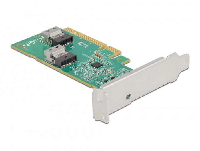 כרטיס PCIe x8 Low profile עם 2 יציאות SFF-8654 4i NVMe - Bifurcation - delock.israel