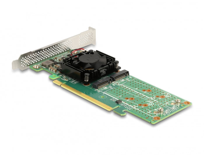 כרטיס PCI-E x16 Low Profile עם מאוורר קירור עבור 4 כוננים M.2 NVMe - delock.israel