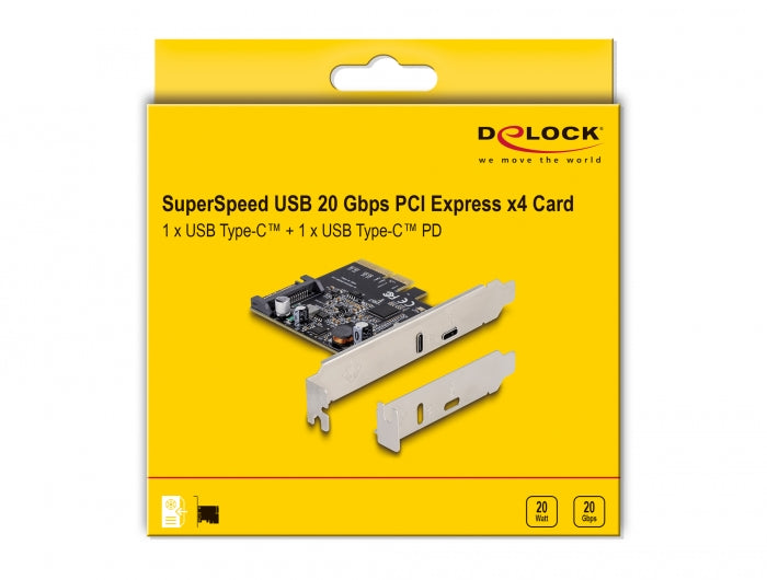 כרטיס PCIe x4 USB 3.2 Gen 2x2 20Gbps PD 20Watt Low Profile עם יציאת USB-C צ'יפ Asmedia - delock.israel
