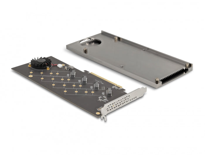כרטיס PCI-E x16, V4.0 Bifurcation עם מאוורר קירור עבור 4 כוננים M.2 NVMe - delock.israel