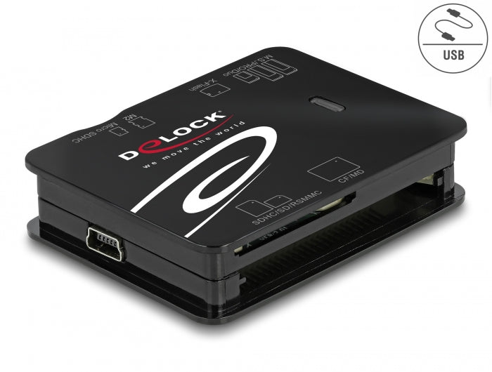 קורא כרטיסים USB 2.0 לכרטיסי זיכרון CF / SD / Micro SD / MS / M2 / xD - delock.israel