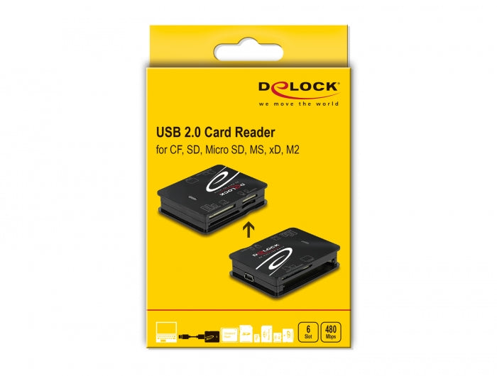 קורא כרטיסים USB 2.0 לכרטיסי זיכרון CF / SD / Micro SD / MS / M2 / xD - delock.israel