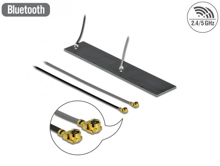 אנטנה כפולה WLAN 802.11 ac/ax/a/h/b/g/n 2.2 – 4.0 dBi פנימית PCB בהדבקה עצמית מחברים MHF® I plug - delock.israel