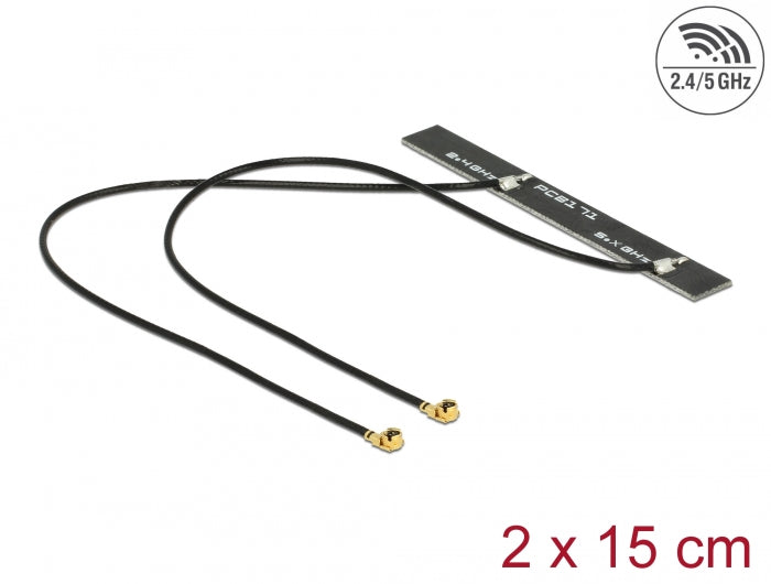 אנטנה כפולה Dual Band WLAN WiFi6E 5 dBi פנימית PCB בהדבקה עצמית מחברים MHF® I plug - delock.israel