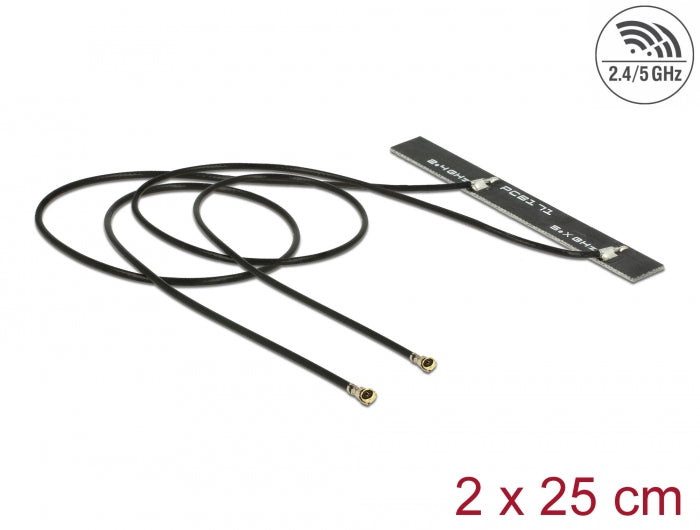 אנטנה כפולה Dual Band WLAN WiFi6E 5 dBi פנימית PCB בהדבקה עצמית מחברים MHF® 4L plug - delock.israel