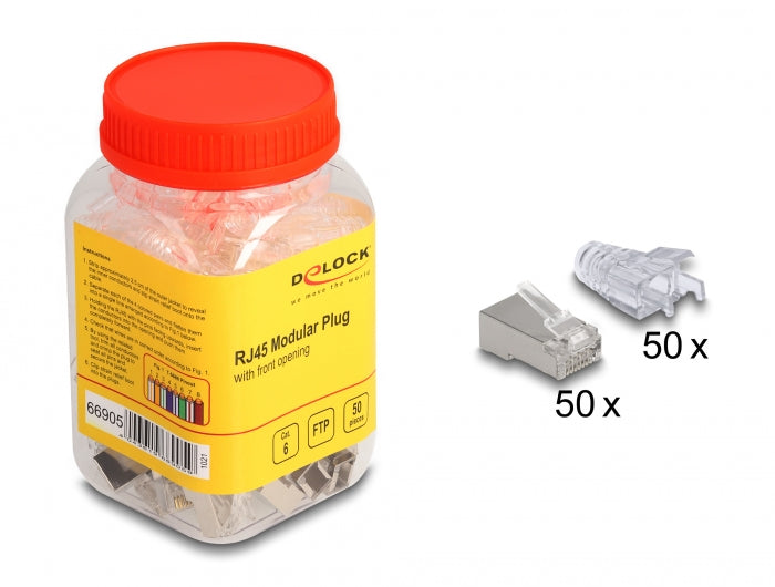 סט מחברי RJ45 מודולריים איכותיים ומסוככים (Shielded) מבית Delock גרמניה עם פתיחה קדמית וכיסוים גומי המתאימים להתקנה אופטימלית של כבלים רשת Cat.6
- delock.israel
