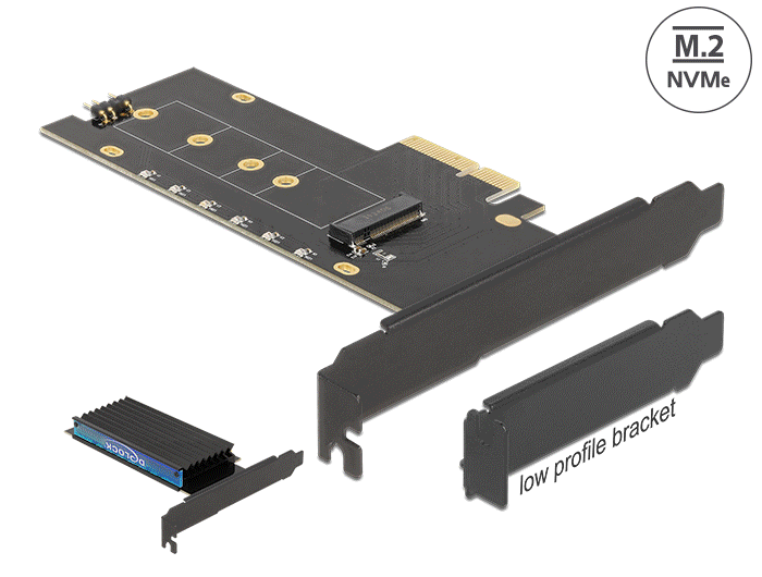 כרטיס PCI-E x4 RGB LED illumination Low Profile עם גוף קירור עבור כונן M.2 NVMe - delock.israel