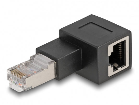 מתאם RJ45 Cat.6A זכר לשקע רשת RJ45 בזווית 90° שמאלה - delock.israel