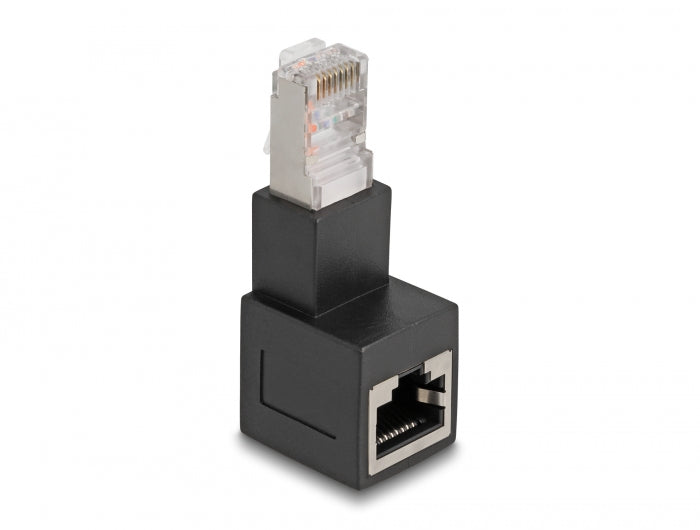 מתאם RJ45 Cat.6A זכר לשקע רשת RJ45 בזווית 90° למטה - delock.israel