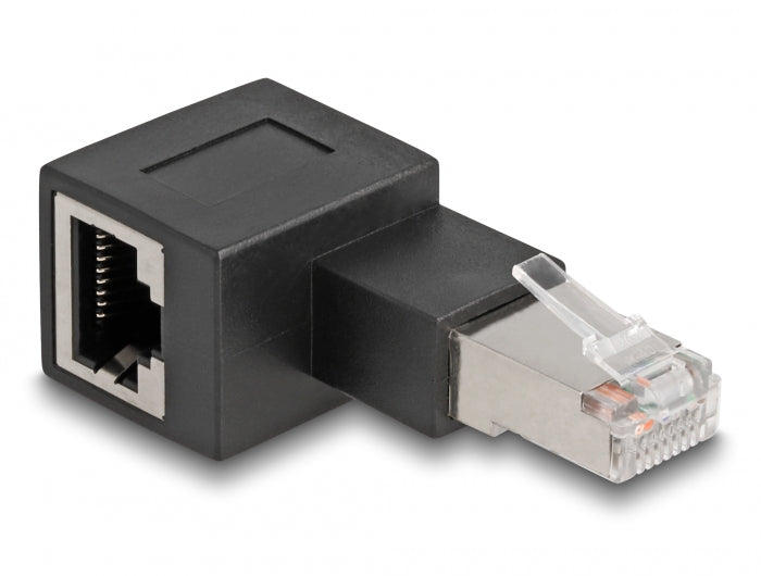 מתאם RJ45 Cat.6A זכר לשקע רשת RJ45 בזווית 90° שמאלה - delock.israel