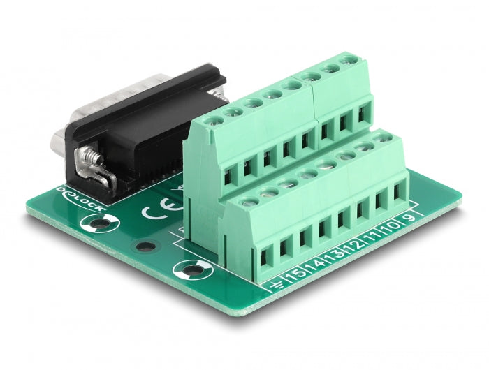 טרמינל בלוק DIN rail בחיבור הברגה לתקע D-Sub 15 pin - delock.israel