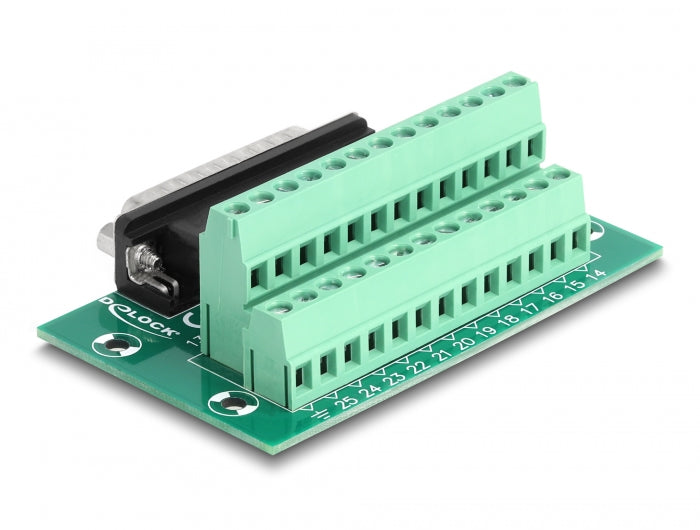טרמינל בלוק DIN rail בחיבור הברגה לתקע D-Sub 25 pin - delock.israel