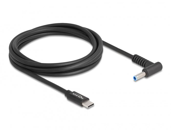 כבל טעינה תקע USB-C לתקע DC 4.5x3.0 בזווית 90° עבור מחשב נייד HP אורך 1.5 מטר - delock.israel