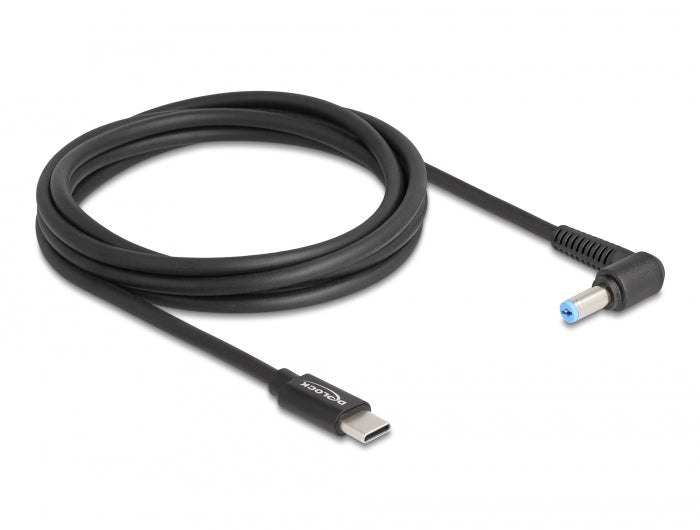 כבל טעינה תקע USB-C לתקע DC 5.5x1.7 בזווית 90° עבור מחשב נייד HP/Acer אורך 1.5 מטר - delock.israel