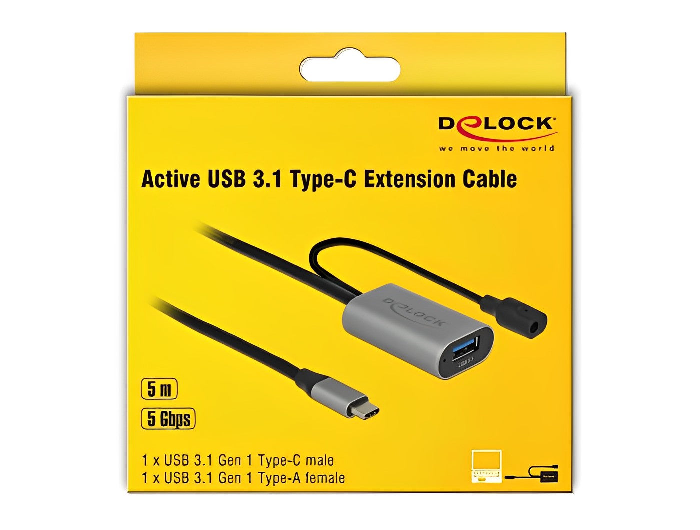 כבל מאריך אקטיבי USB-C 3.1 Gen1 זכר ל- USB-A נקבה אורך 5 מטר - delock.israel