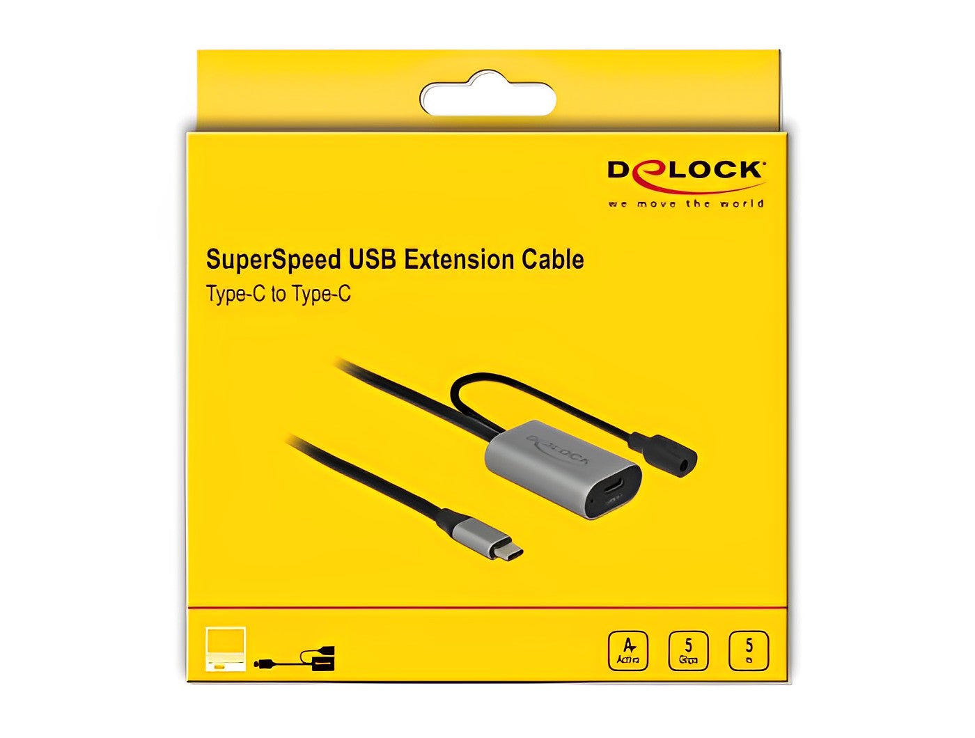 כבל מאריך אקטיבי USB-C 3.1 Gen 1 5Gbps ז/נ אורך 5 מטר - delock.israel