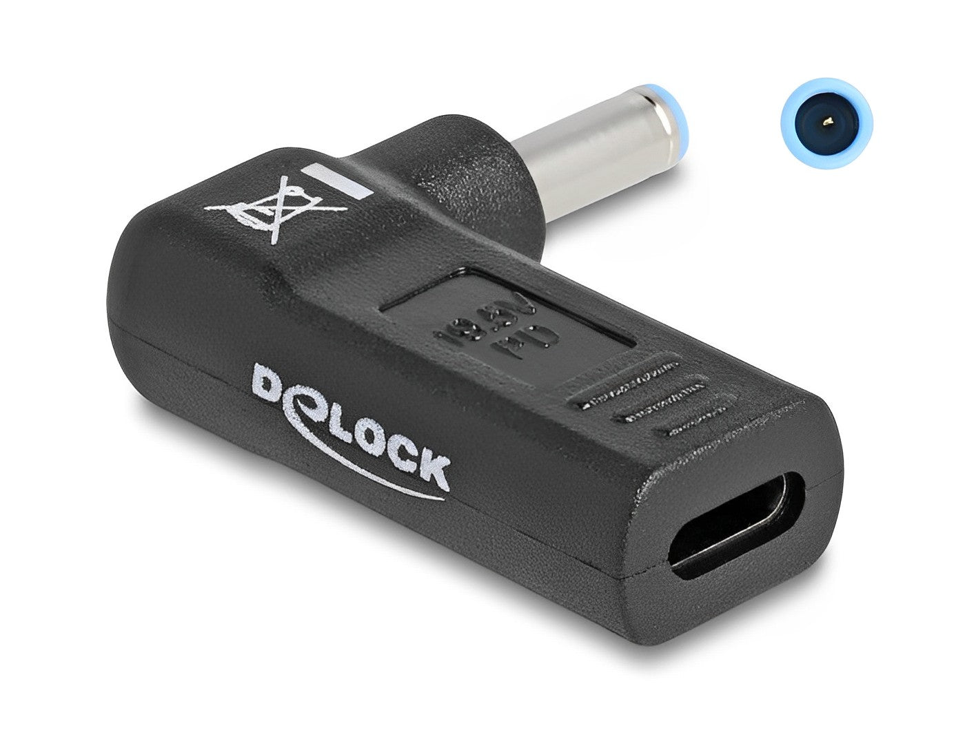 מתאם טעינה למחשב נייד HP שקע USB-C לתקע DC 4.5 x 3.0 בזווית 90° - delock.israel