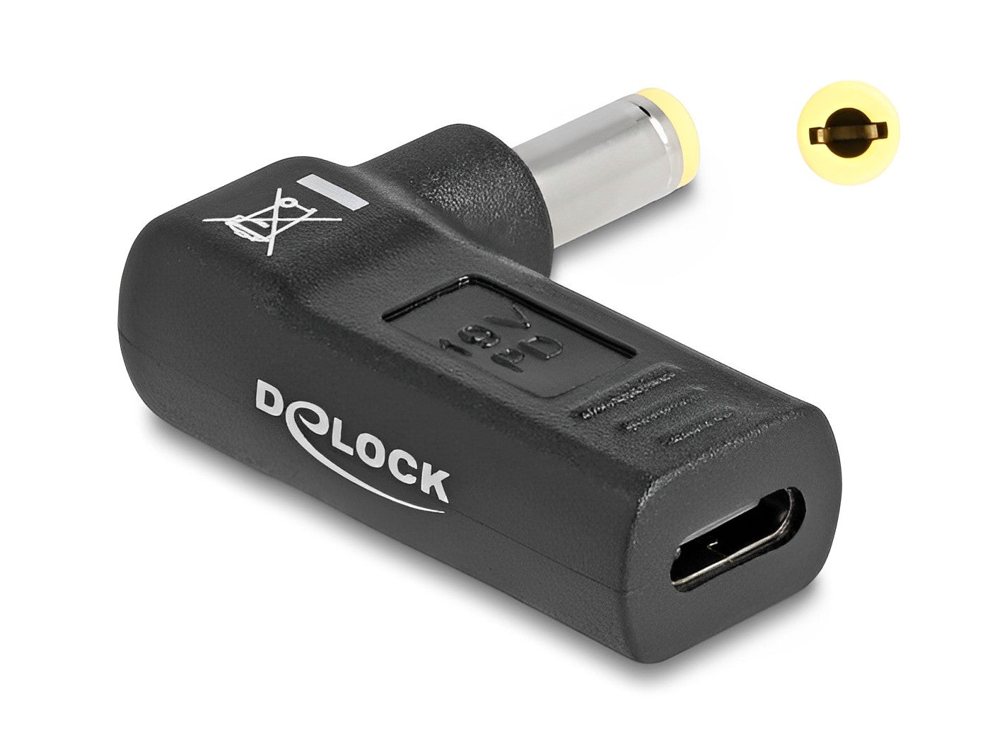 מתאם טעינה למחשב נייד שקע USB-C לתקע DC 5.5 x 2.5 בזווית 90° - delock.israel