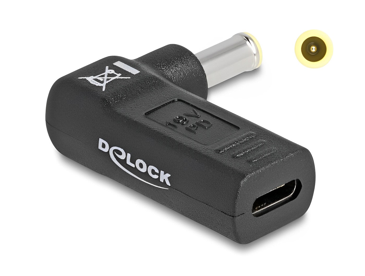 מתאם טעינה למחשב נייד Samsung שקע USB-C לתקע DC 5.5 x 3.0 בזווית 90° - delock.israel