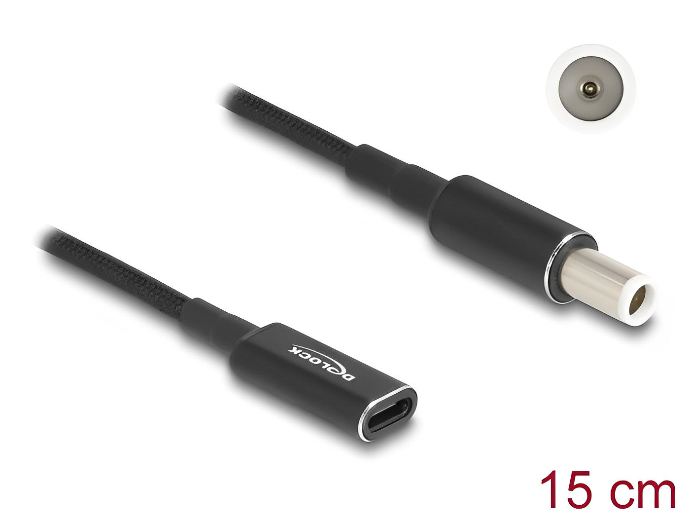 מתאם טעינה למחשב נייד Dell שקע USB-C לתקע DC 7.4x5.0 אורך 15 ס"מ - delock.israel