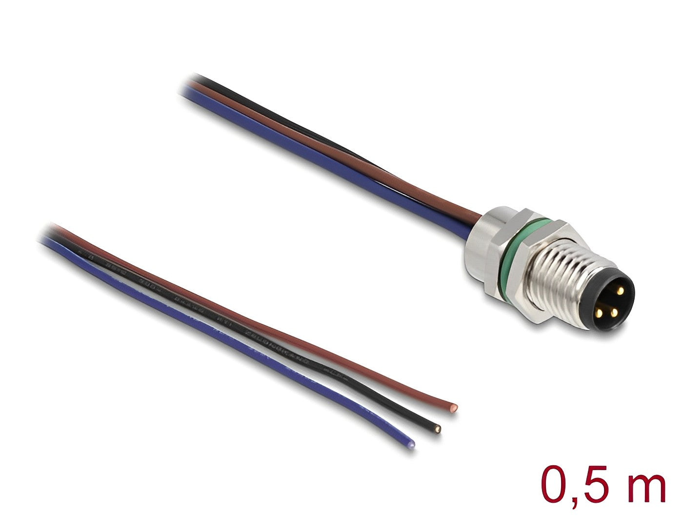 תקע M8 3 pin לפאנל עם כבל 3 גידים אורך 0.5 מטר - delock.israel