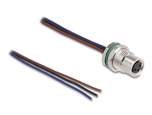 שקע M8 3 pin לפאנל עם כבל 3 גידים אורך 0.5 מטר - delock.israel